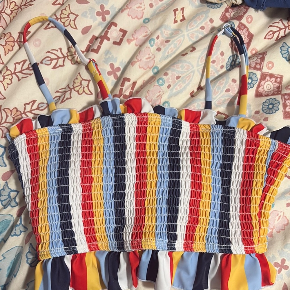 Amazon Red and Blue Smocked Sleeveless Crop Top